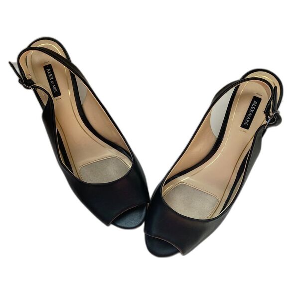 Black Shoes - ALEX MARIE Black Leather Open Toe Adjustable Strap Slingback 2 1/2" Heel Size 9